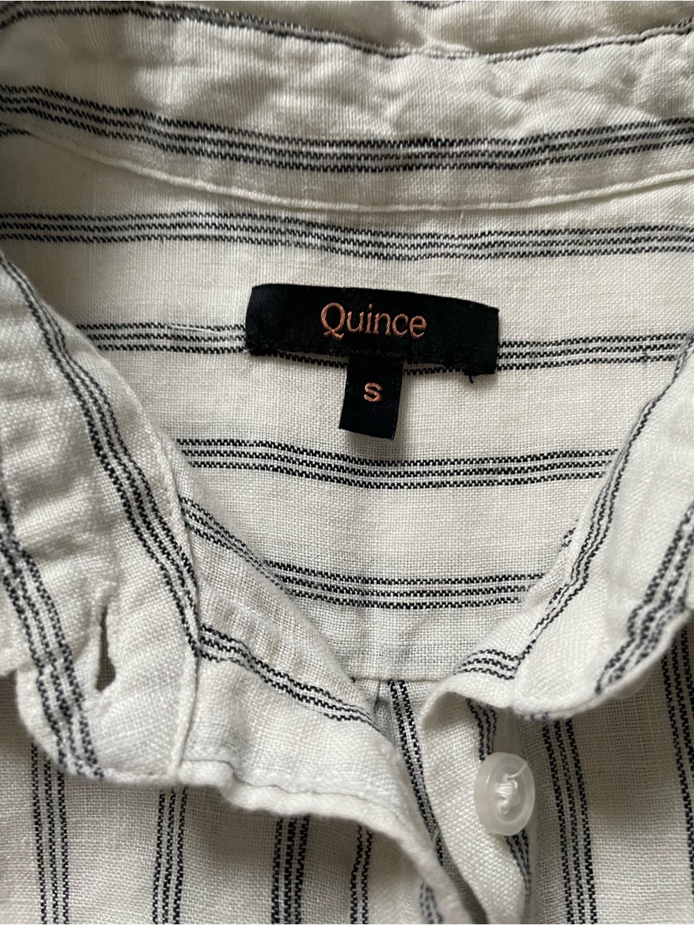 Quince 100% Linen Button Up Shirt Long Sleeve Cream Black Quiet Luxury Small - Picture 4 of 9